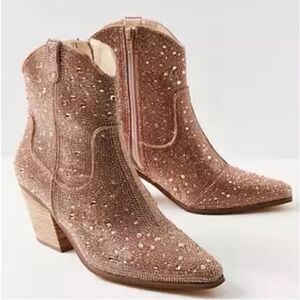 Free People Harlow Party Favor Pink Rhinestone Western Boots US 9.5